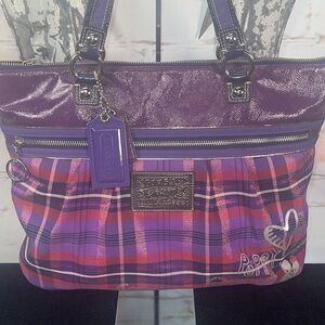 Authentic Coach Limited Edition Poppy Purple Tartan Shoulder Bag Large w/COA EUC